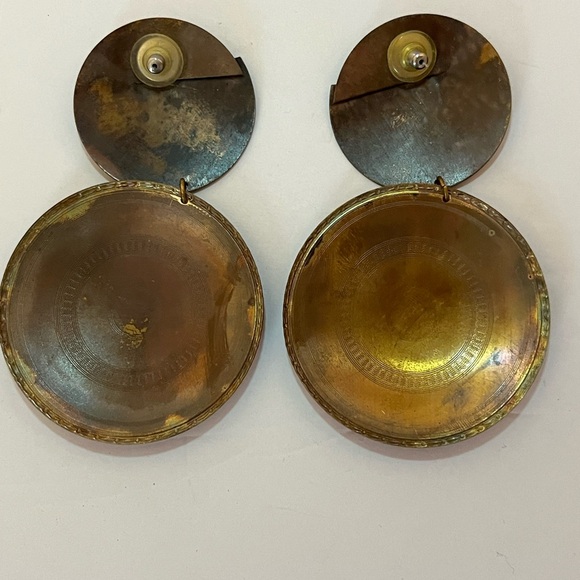 Vintage 1980s Hammered Copper/Metal Distressed Dangle Statement Earrings-Huge - Picture 2 of 8